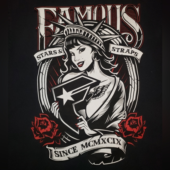 VTG Famous Stars & Straps Men's L Black S/S Tee Shirt STATUE OF LIBERTY Y2K - Picture 2 of 5